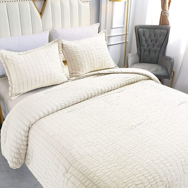 Shatex Twin Comforter 2 Pieces Summer White Twin Comforter –Ultra Soft 100%  Microfiber Polyester–Striped