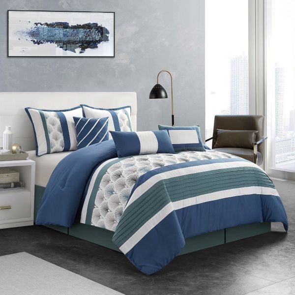 7 Piece Bedding Comforter Set Luxury Bed In A Bag King Blue Bedding Comforter Set Luxury Bed, Luxury Bed In A Bag King Size