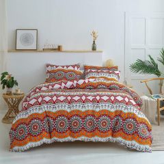 Shatex Bohemian Comforter Set 2 Pieces Summer Burnt Orange Comforter –Ultra Soft 100% Microfiber Polyester–Striped Twin Comforter with 1 Pillow Sham