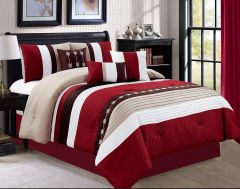 Shatex 2 Pieces Bedding Comforter Sets Twin Set– Ultra Soft 100% Microfiber Polyester – Burgundy Strips Comforter with 1 Pillow Sham