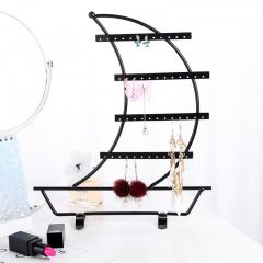 Boat-shaped 4 Tier Earrings Necklaces Display Holder Organier for Home Shore, Black