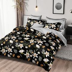 Shatex Black Floral Comforter 3 Piece All Season Bedding Flower Pattern Black Comforter Set Queen - Ultra Soft 100% Microfiber Polyester - Queen Size Comforter with 2 Pillow Shams