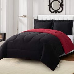 Shatex 2 Pieces Down Alternative Comforter Sets Twin Set - Ultra Soft Hypoallergenic Plush Microfiber Fill - Black and Burgundy Comforter with 1 Pillow Sham