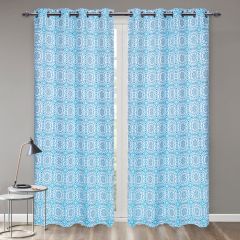 Light Blue Abstract Mosaic Blackout Curtain 84in 2panel