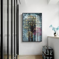 Oil Painting Flower Tree with Aluminum Alloy Frame Glass Screen