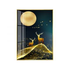 Oil Painting Elk with Aluminum Alloy Frame Glass Screen