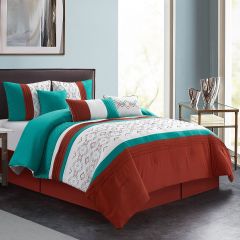 7 Piece Bedding Comforter Set Luxury Bed In A Bag, Queen,Teal