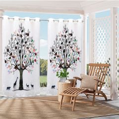 Deer and Tree Print Outdoor Curtain Panel for Porch Patio Easy to Hang On 59”x120”