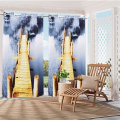 Gold Bridge Print Outdoor Curtain Panel for Porch Patio Easy to Hang On 