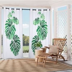 Green Leaves Print Outdoor Curtain Panel for Porch Patio Easy to Hang On 