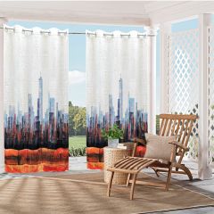 High-rise Building Print Waterproof Outdoor Grommet Top Single Curtain Panel