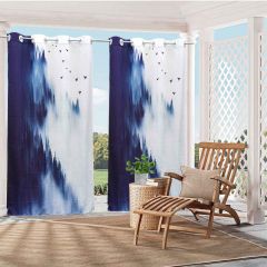 Ink Mountain Forest Print Outdoor Curtain Panel for Porch Patio Easy to Hang On