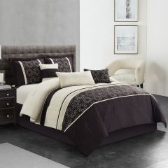 7 Piece Bedding Comforter Set Luxury Bed In A Bag, Queen,Coffee