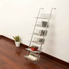 Wire Shelving Unit Organization and Storage Rack 6-Shelf Mesh Metal CD Holder Book Ladder Rack, Silver