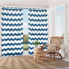 Blue and White Corrugated Outdoor Patio Outdoor Curtain 50"x96",1 Panel