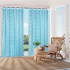 Aqua Blue Tiled Printed Patio Outdoor Curtain 50"x96"1 panel
