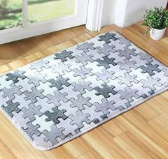Puzzle Pattern Gray and White Non-Slip Outdoor Door Mat