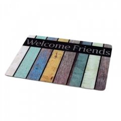 Welcome Friends Colorful Wood Print Non-Slip Outdoor Door Mat