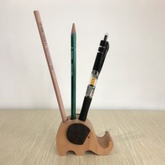 Elephant Shape Wooden Pen Holder with Cell Phone Stand