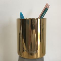 Stainless Steel Round Pen Holder, Golden