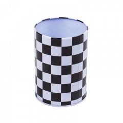 Tinplate Pen Holder with Black and White Checkered Checkerboard Pattern