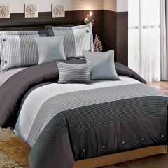 Duvet Cover Set of 3, Striped Black Gray