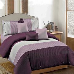Duvet Cover Set of 3, Striped Gray Purple