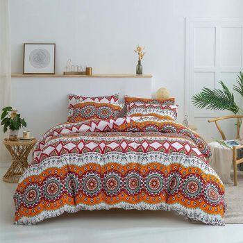 Shatex Bohemian Comforter Set 2 Pieces Summer Burnt Orange Comforter –Ultra Soft 100% Microfiber Polyester–Striped Twin Comforter with 1 Pillow Sham