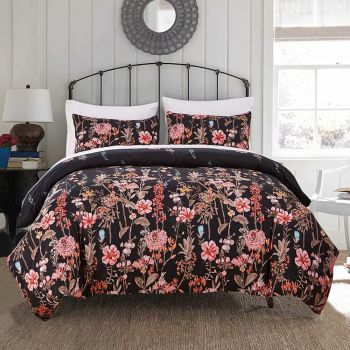 Shatex Black Comforter 2 Piece All Season Bedding Tropical Floral Pattern Bedding Comforter Sets Farmhouse Style - Ultra Soft 100% Polyester– Floral Comforter Set with 1 Pillow Sham