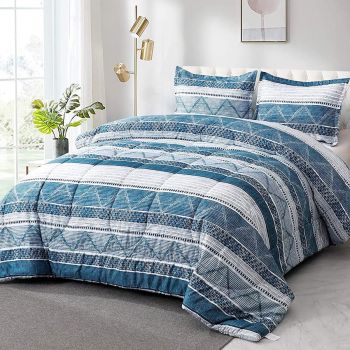 Shatex Comforter Queen Size 3 Pieces Queen Size Comforter Bedding Sets with Comforter – Ultra Soft 100% Microfiber Polyester–Stripes Pattern Printed Grey Queen Comforter with 2 Pillow Shams