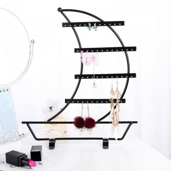 Boat-shaped 4 Tier Earrings Necklaces Display Holder Organier for Home Shore, Black
