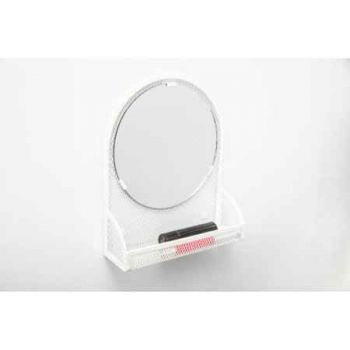 Tabletop Makeup Mirror with Storage Slot Organizer and Grid Sided Frame