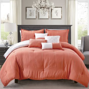 Shatex 7 Pieces Bedding Comforter Sets Twin Set– Ultra Soft 100% Microfiber Polyester – Orange Comforter with 1 Pillow Sham
