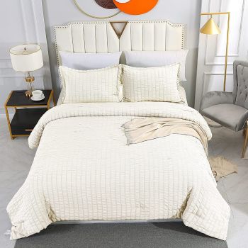 Shatex Twin Comforter 2 Pieces Summer White Twin Comforter –Ultra Soft 100% Microfiber Polyester–Striped Twin Comforter Sets for Girls with 1 Pillow Sham