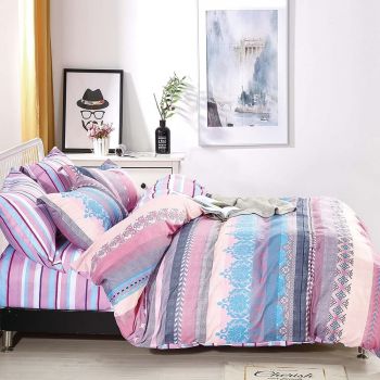 Shatex Pink Comforter Set Queen 2 Pieces Summer Bedding Set Boho Comforter Set Queen –Ultra Soft 100% Microfiber Polyester–Striped Queen Comforter Set with 1 Pillow Shams