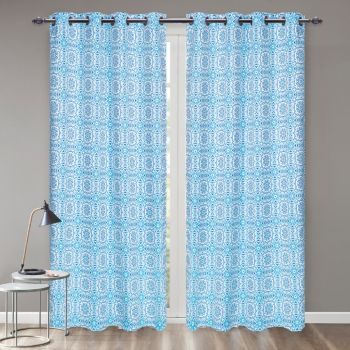 Light Blue Abstract Mosaic Blackout Curtain 84in 2panel