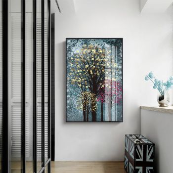 Oil Painting Flower Tree with Aluminum Alloy Frame Glass Screen