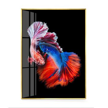 Oil Painting Pisces with Aluminum Alloy Frame Glass Screen