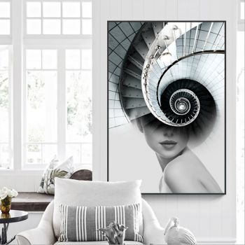 Oil Painting Abstract with Aluminum Alloy Frame Glass Screen
