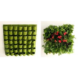 HGmart 49 Pockets Vertical Green Grow Bags Garden Hanging Wall Planters,Green