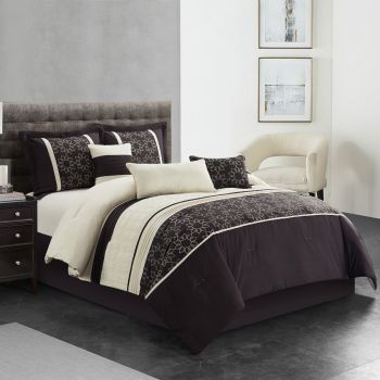 7 Piece Bedding Comforter Set Luxury Bed In A Bag, Queen,Coffee