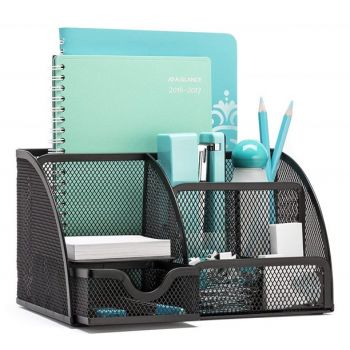 HGmart Pro Space Desk Organizer Mesh Collection Pencil Holder, 6 Compartments, Black