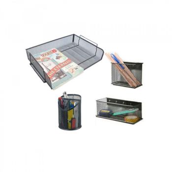 4 Piece Desk Organizer Set, Includes File Tray, Pencil Holder, Midium and Large Magnetic storage Boxes（Black)