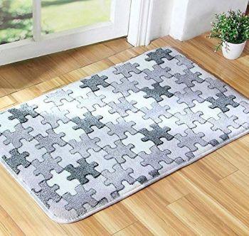 Puzzle Pattern Gray and White Non-Slip Outdoor Door Mat