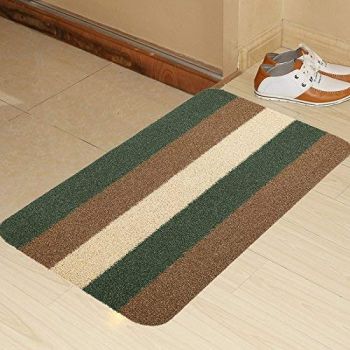Horizontal Stripes Non-Slip Outdoor Door Mat,Green Brown and Beige,23.5"x35.5"