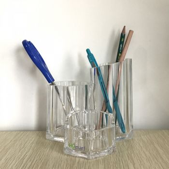 Acrylic Pen Holder Clear with 3 Compartements