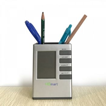 Multifunction Stationery Pen Holder with Electronic Calendar, 4.3*3.1*3.1Inch