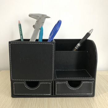 PU Leather Pen Holder with Drawer