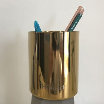 Stainless Steel Round Pen Holder, Golden