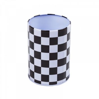 Tinplate Pen Holder with Black and White Checkered Checkerboard Pattern